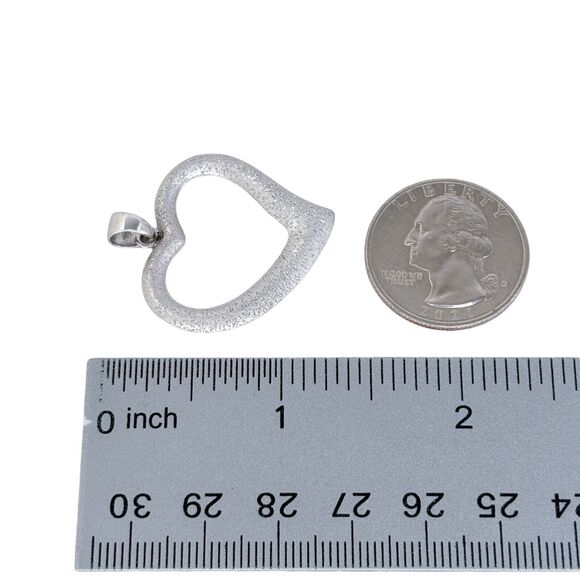 Vintage Peru Sterling Silver 925 Open Heart Textured Pendant - Picture 6 of 7